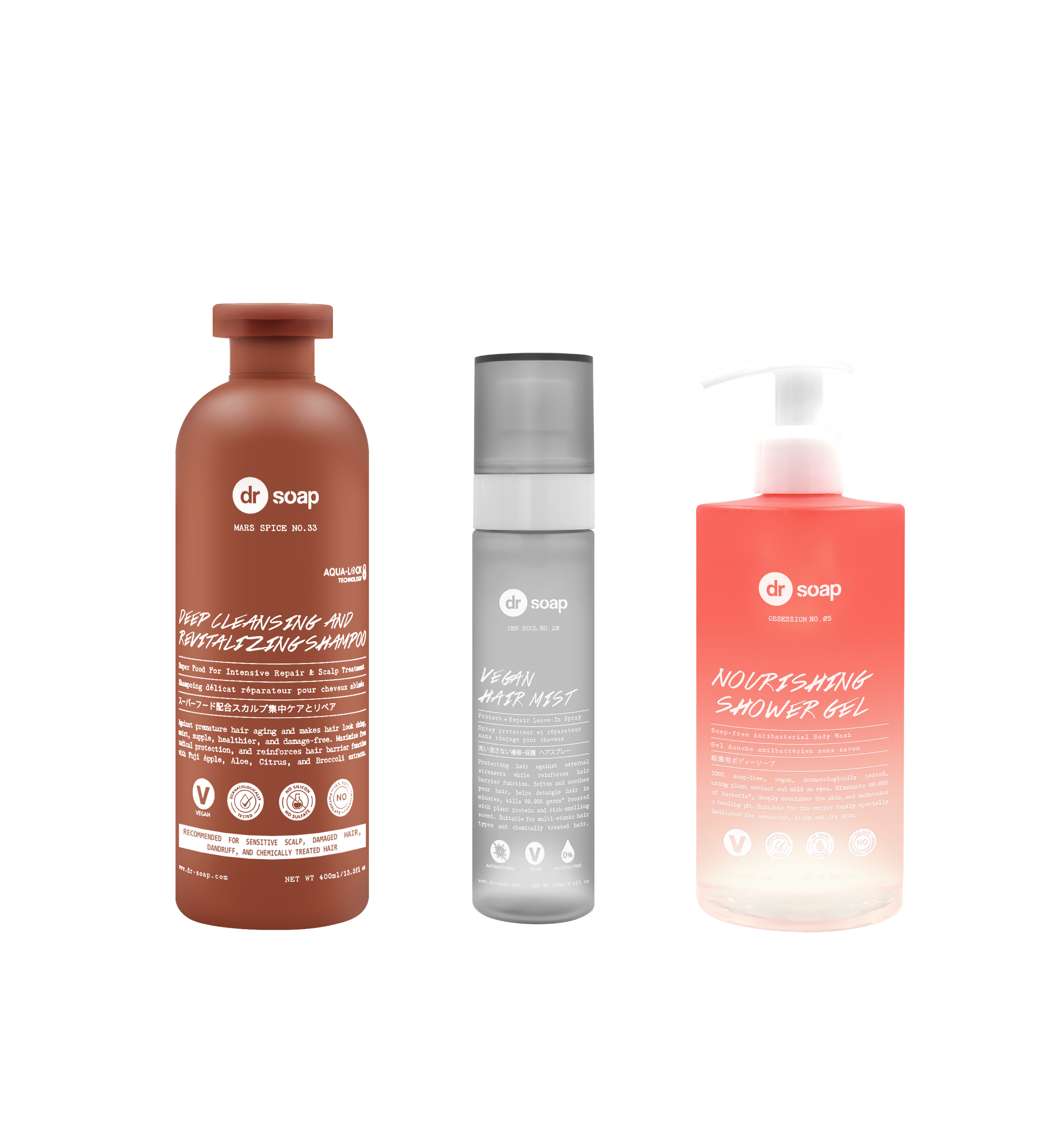 Vegan Series Bundle - Deep Cleansing Shampoo, Vegan Hair Mist & Nourishing Shower Gel Obsession