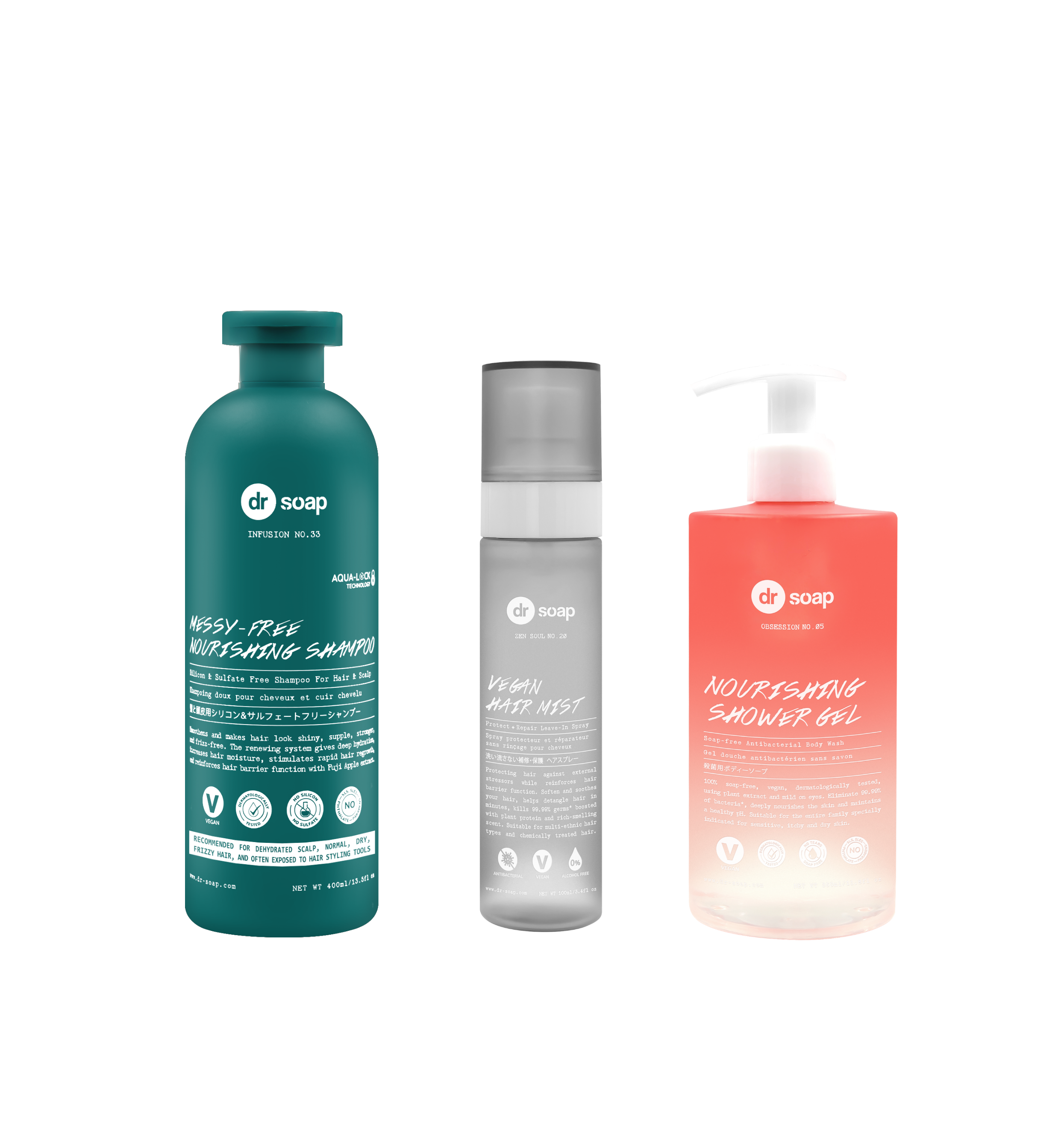 Vegan Series Bundle - Messy Free Shampoo, Vegan Hair Mist & Nourishing Shower Gel Obsession