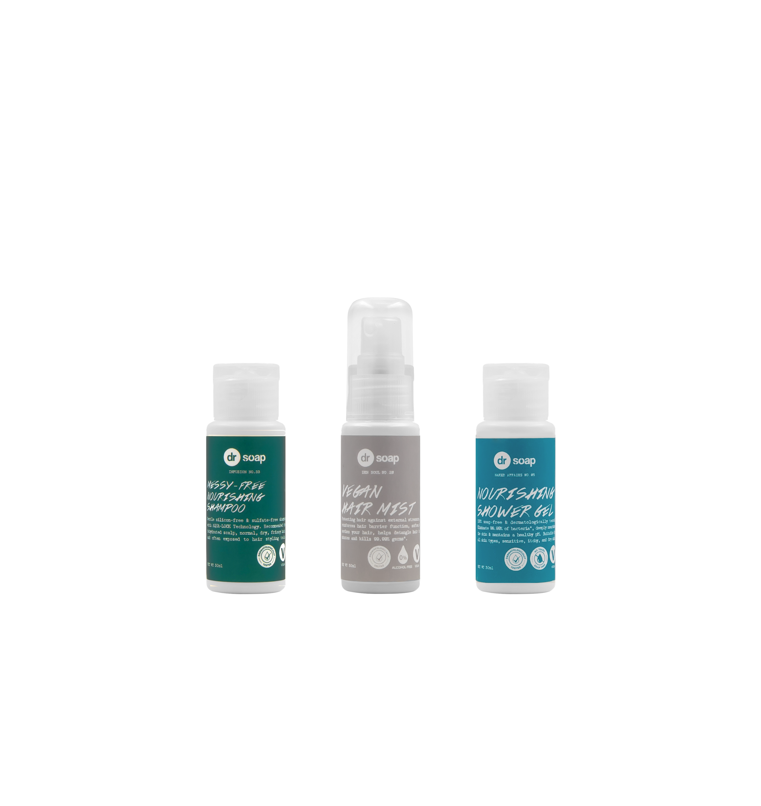 Vegan Series Bundle - Messy Free Shampoo, Vegan Hair Mist & Nourishing Shower Gel Naked Affairs